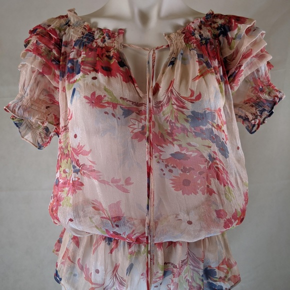 Rampage Pink Floral Ruffled Shirt w/ Ruffled Waist - Picture 1 of 3